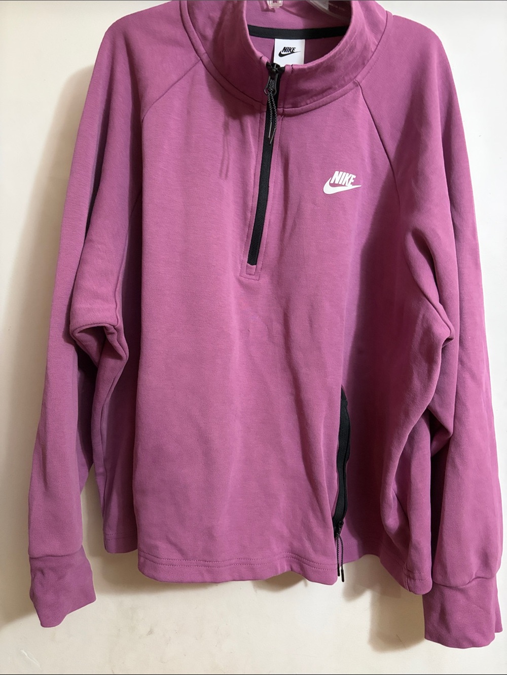 Nike Tech 1/4 Zip Sweatshirt in a Wild Berry French terry pullover Sz 2XL Women